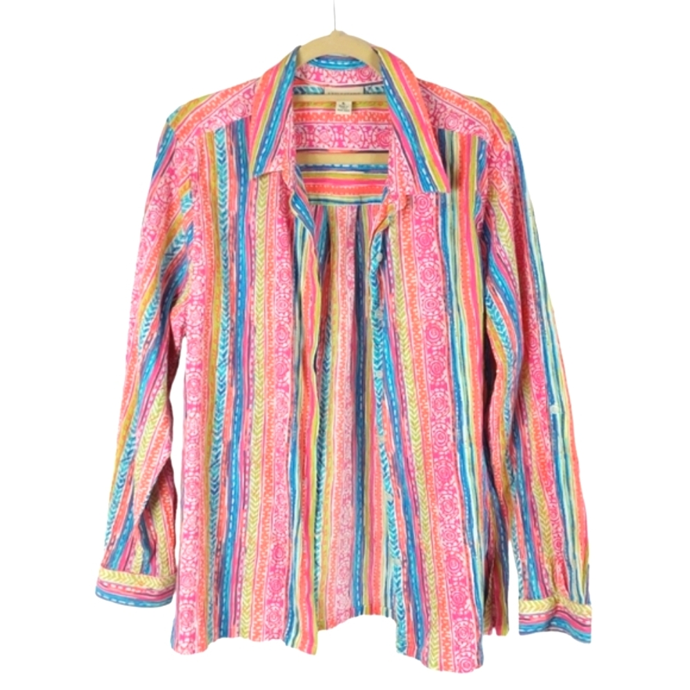 Appleseed’s Multicolor Button-Down Crinkked Long … - image 1